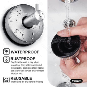 YOHOM bathroom organizer hooks showing tool-free, easy installation in a modern bath.