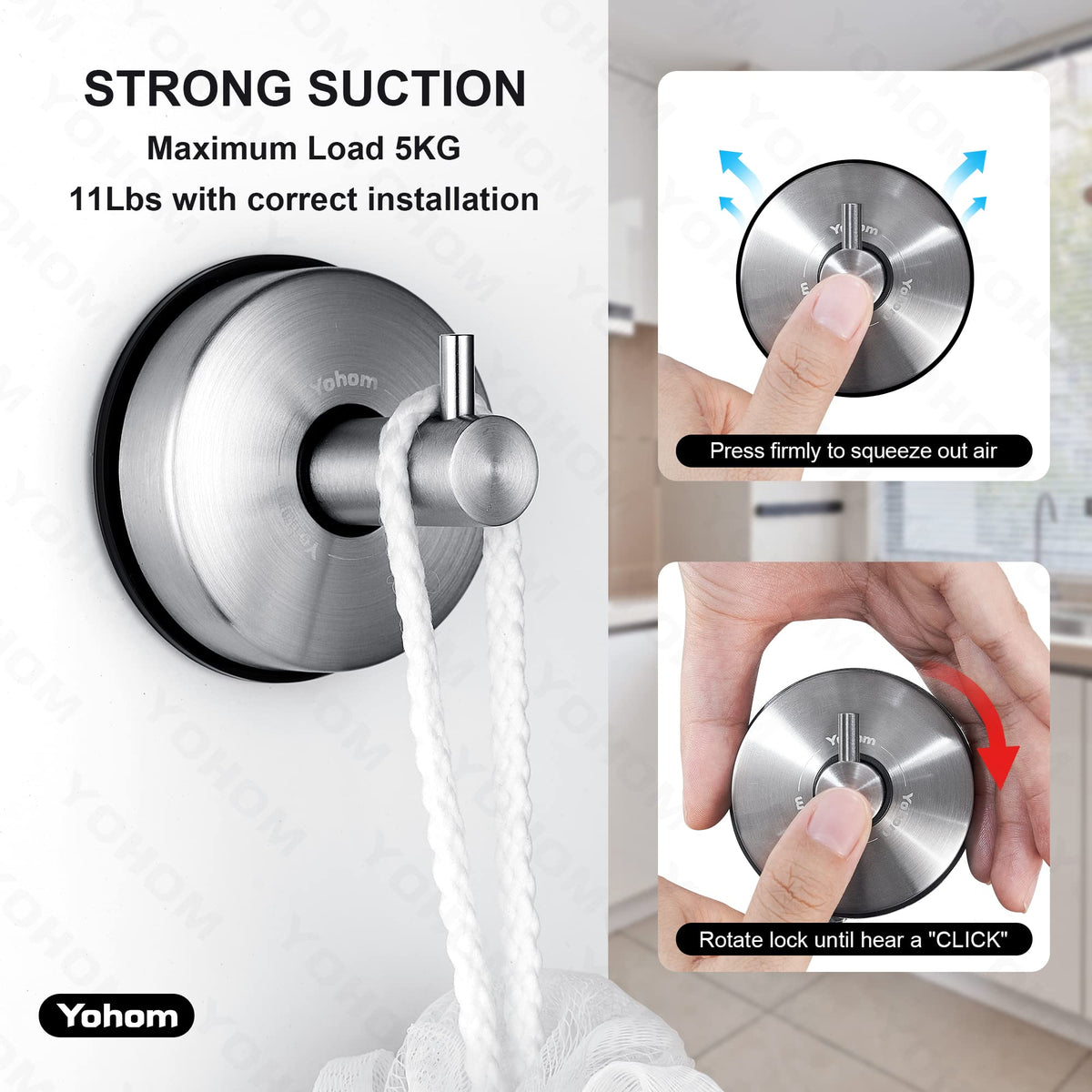 YOHOM removable suction cup design allows repositioning without residue.