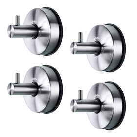YOHOM vacuum suction hooks in brushed stainless steel on a bathroom surface for organization.