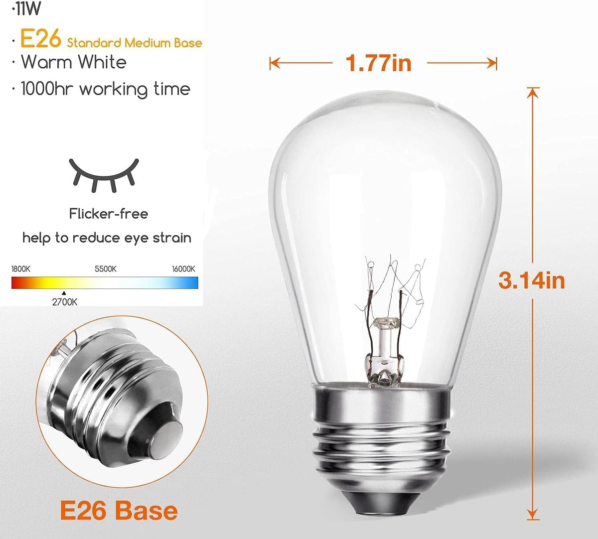 Warm white 2700K S14 bulb delivering cozy ambiance for evenings outdoors