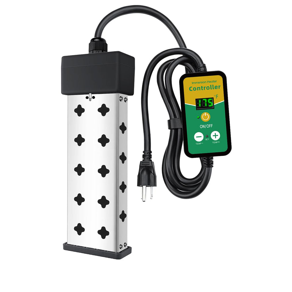 Yoisie immersion heater with digital thermostat for precise temperature control.