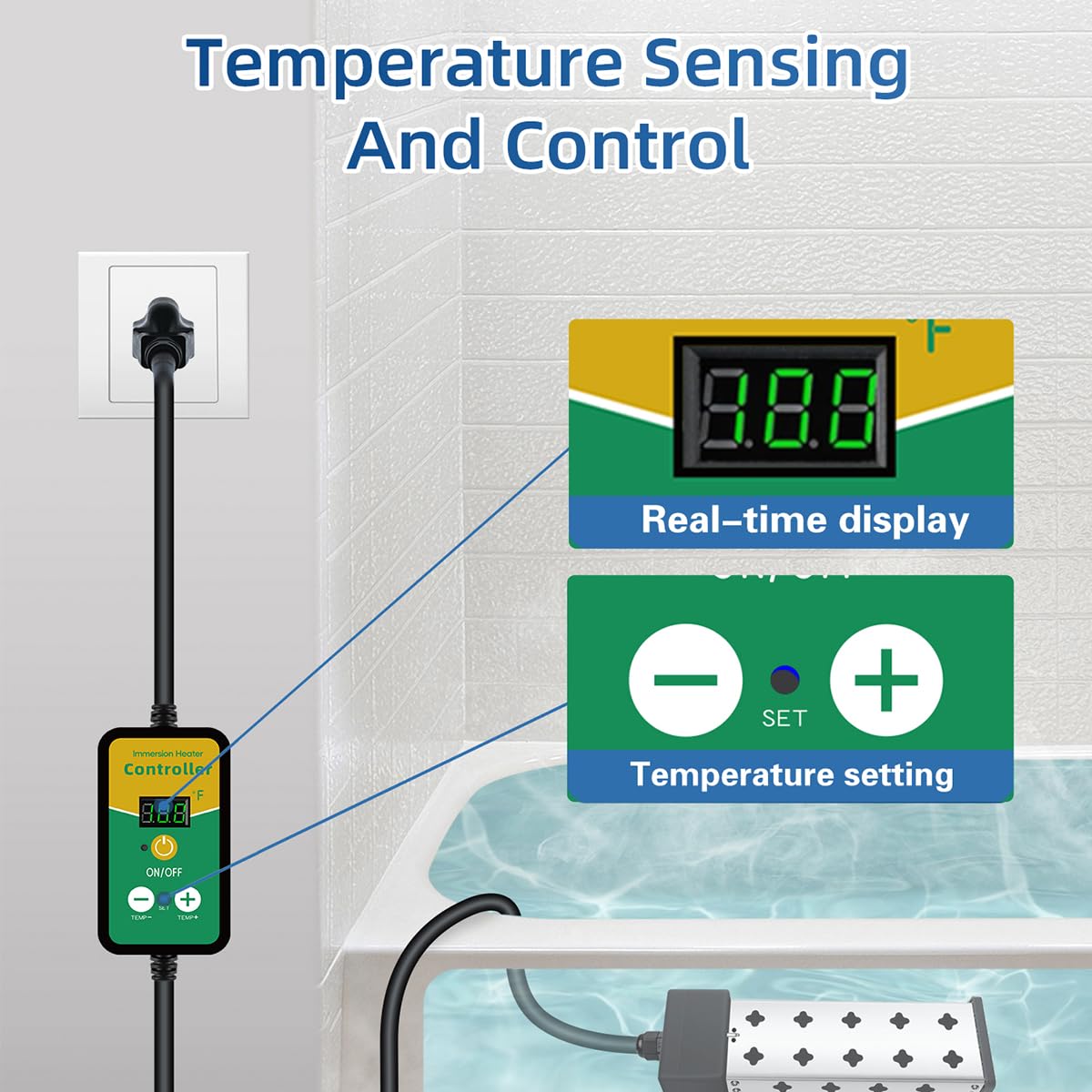 Yoisie immersion heater uses dry burn protection with audible alarm for safety.