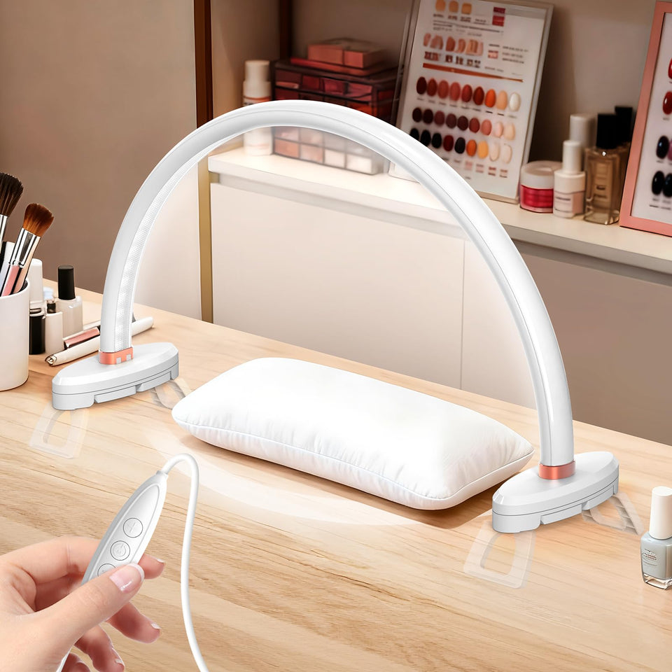 Yokilly Arc Half Moon Light with foldable bracket for space-saving desk setup and nail work