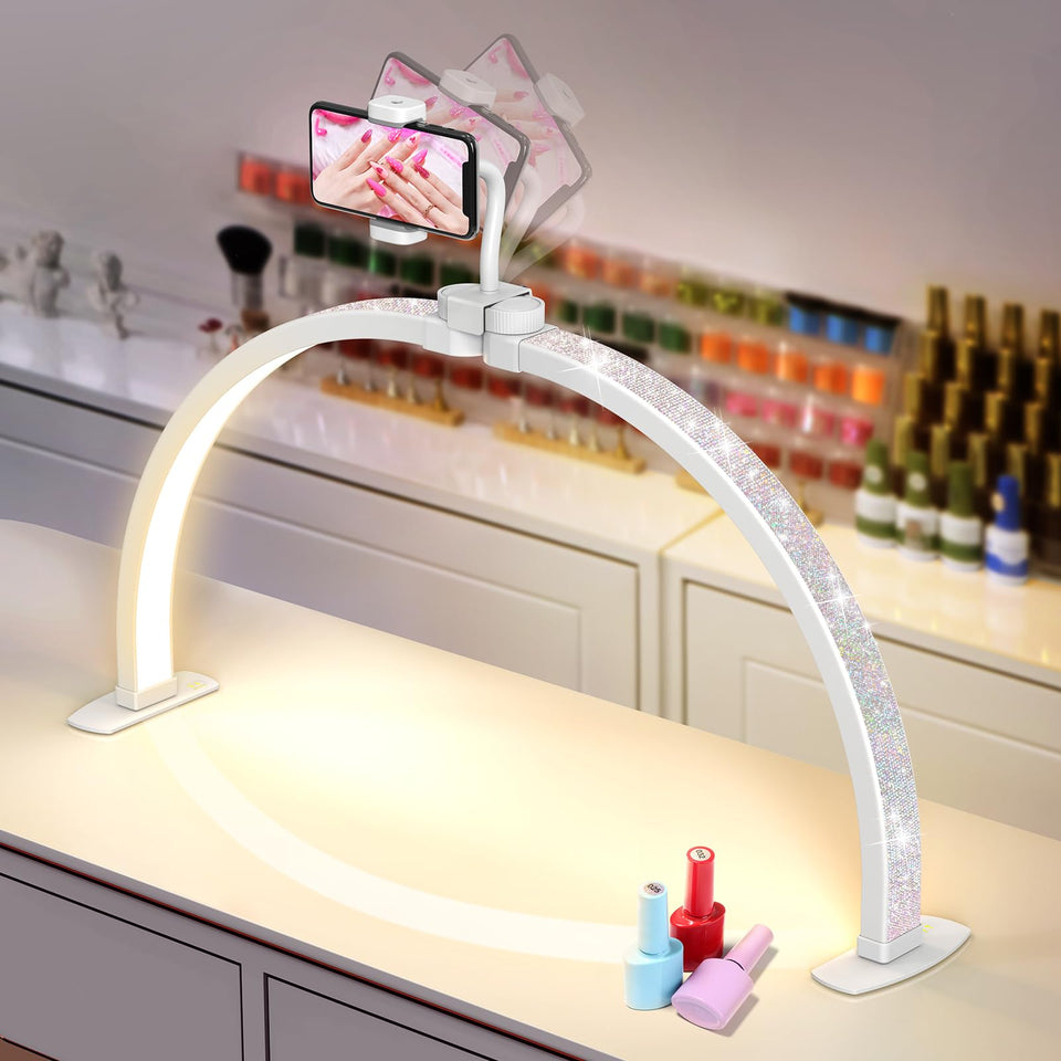 Yokilly half moon light for nail desk offers shadow-free visibility for precise nail art.