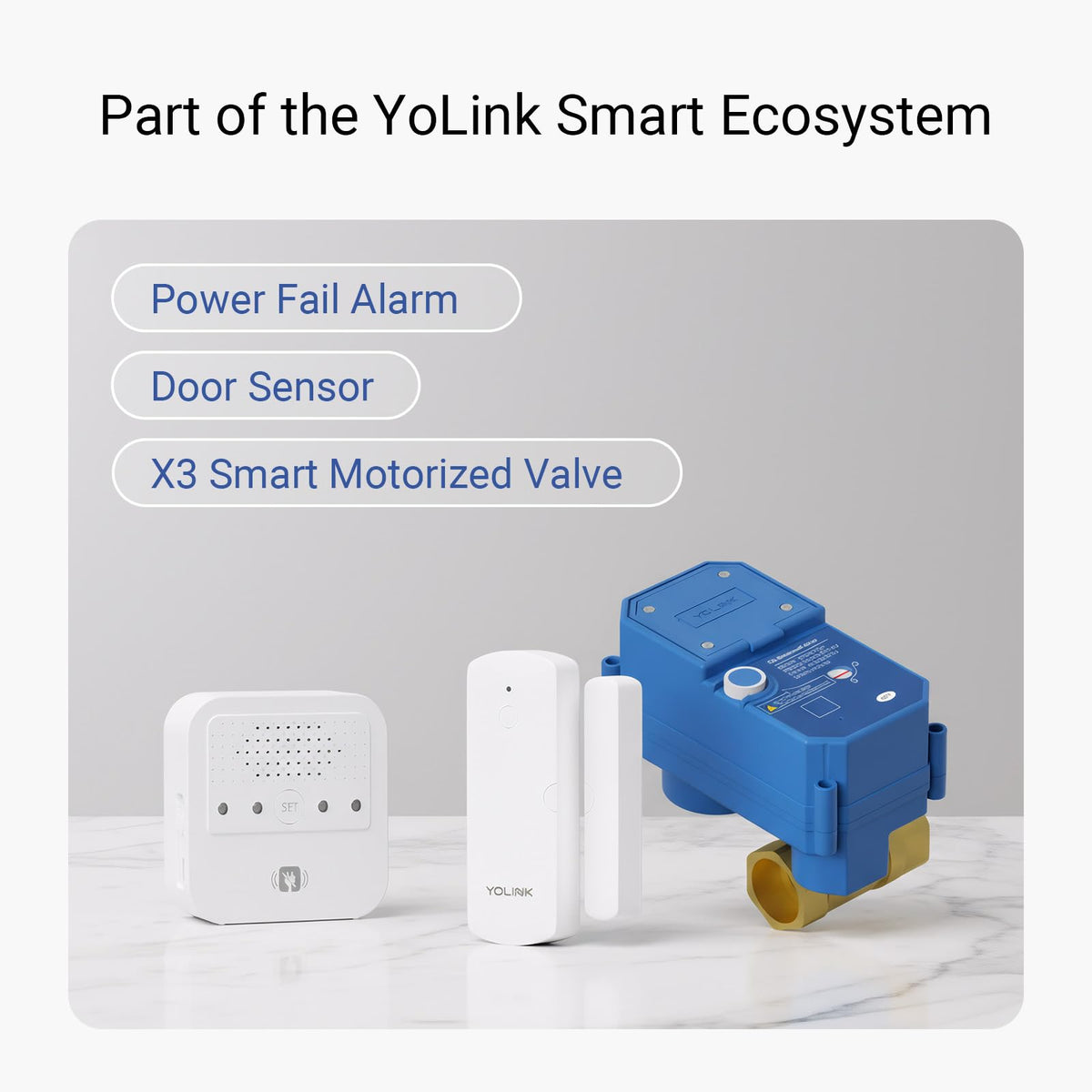 YoLink hub ecosystem graphic showing support for 300+ devices and future expansion.