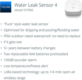 YoLink Leak Sensor 4 with built-in 105 dB siren for on-site alerts.