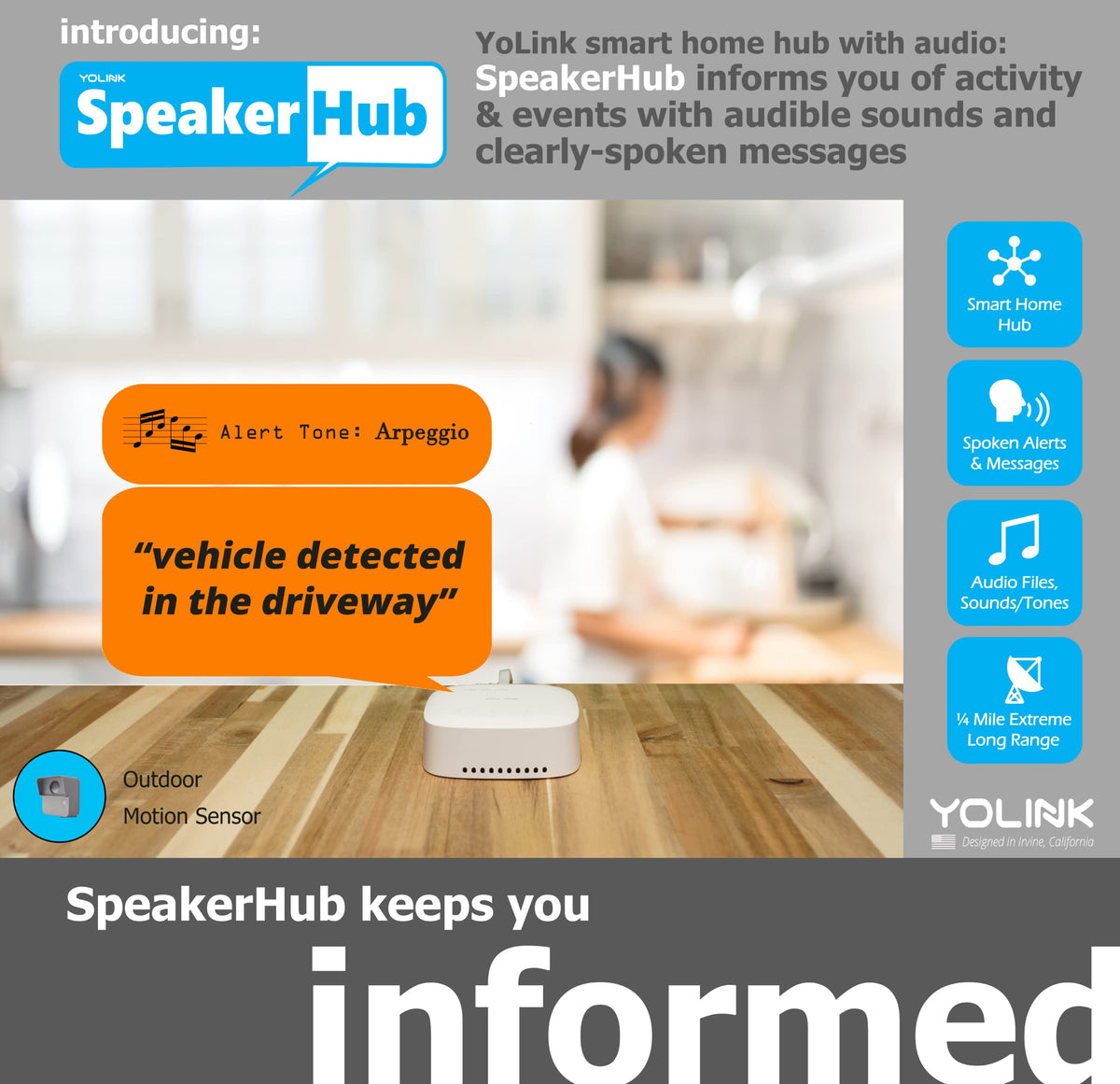 YoLink SpeakerHub delivers a spoken TTS message in real time.