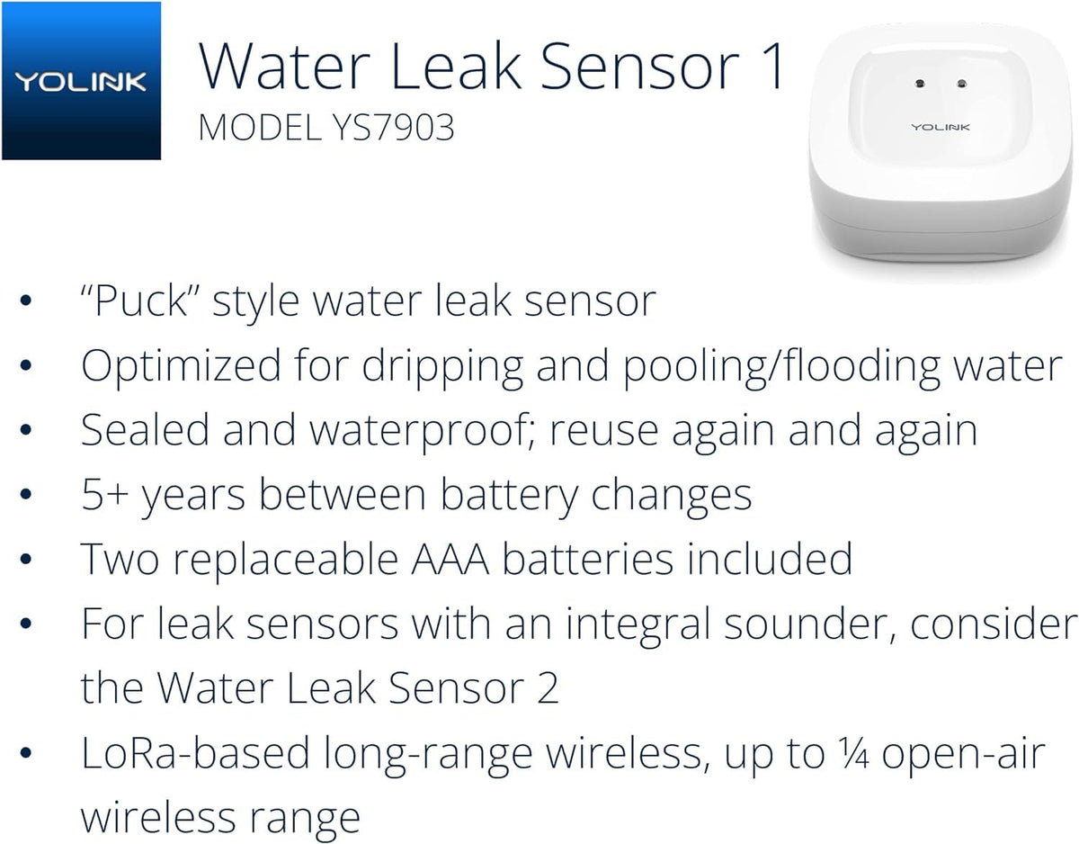 YoLink water leak sensor placed near an appliance for moisture monitoring