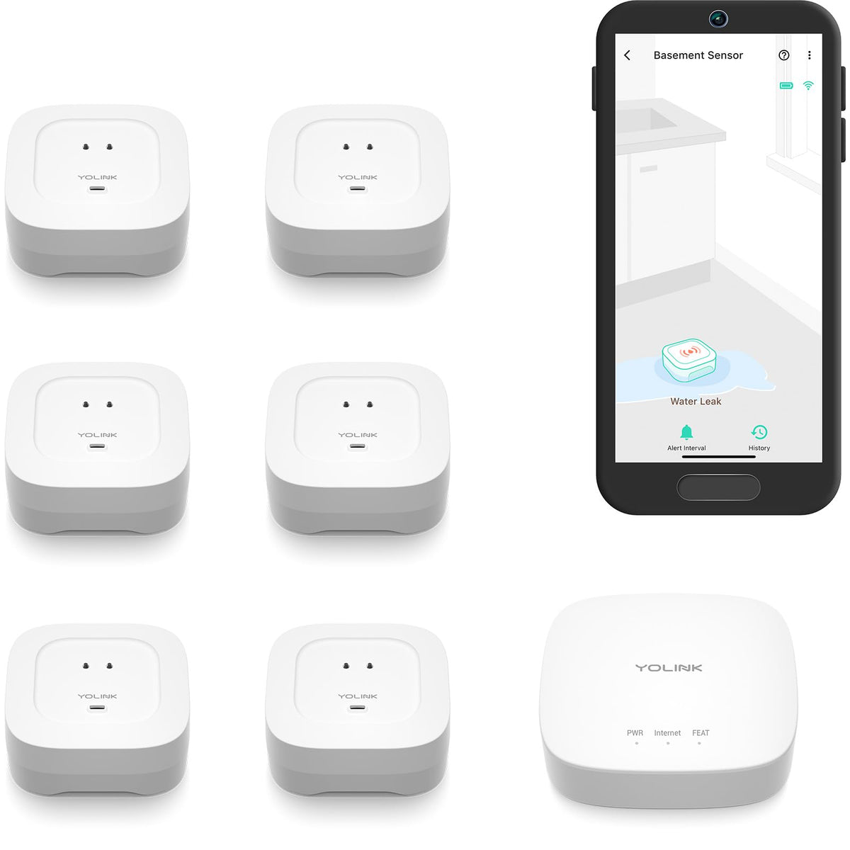 YoLink hub central controller for leak sensors offering remote monitoring.