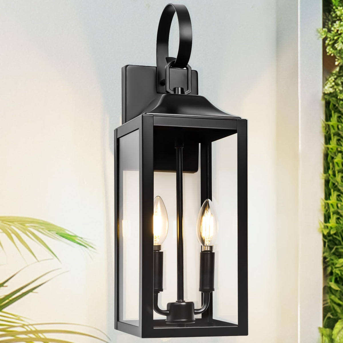 Yolsunes 19-inch black outdoor wall lantern front view for welcoming entry lighting.