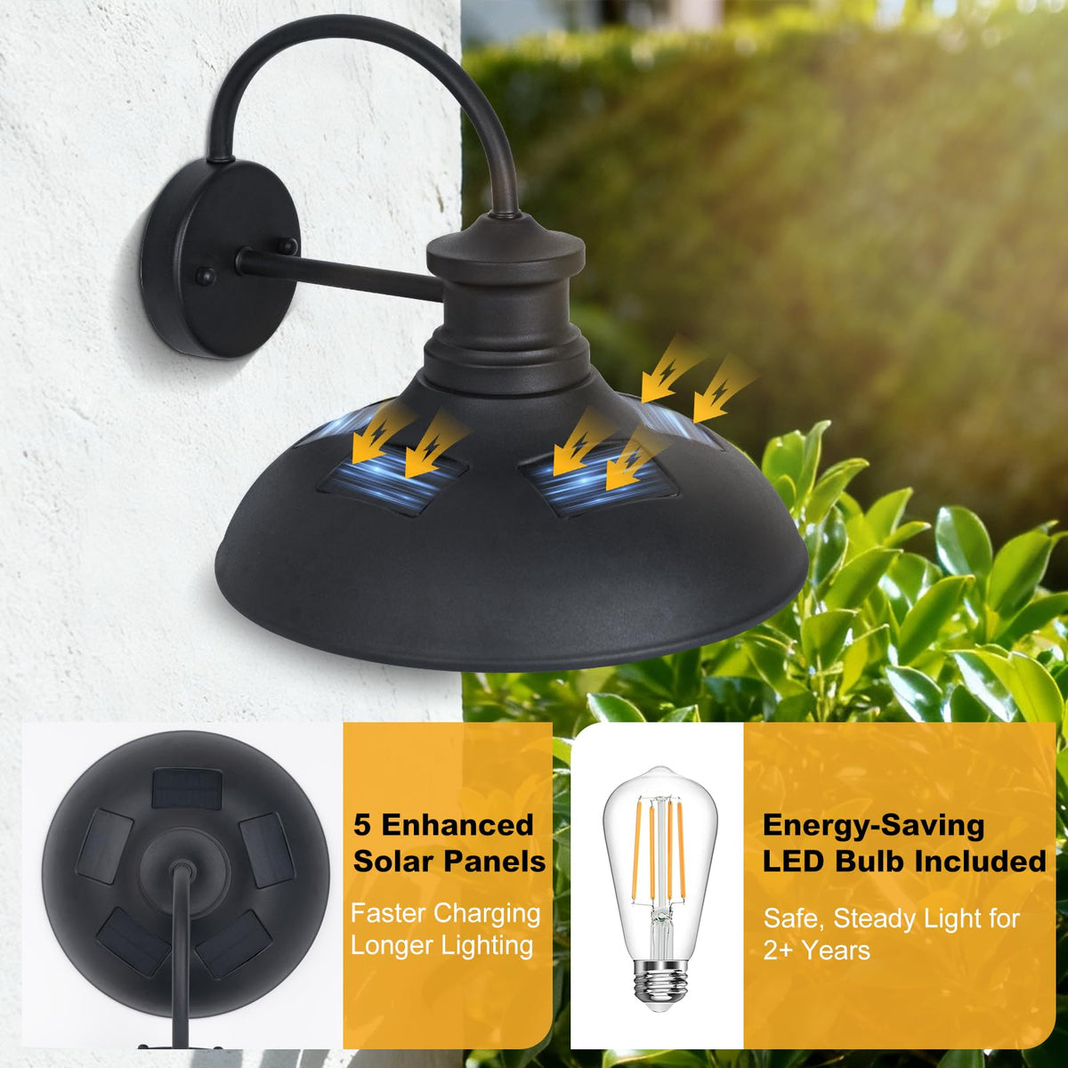 Yolsunes dusk to dawn sensor lamp powers on automatically