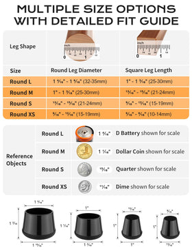 Yomanta round-silicone-felt-bottom protectors fit securely on many chair legs.