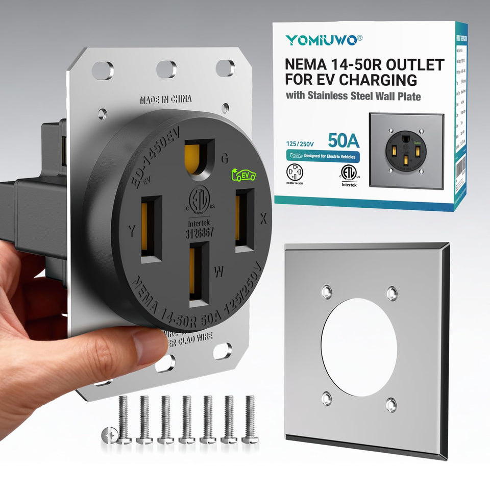 Yomiuwo 50A NEMA 14-50R front view for reliable EV charging