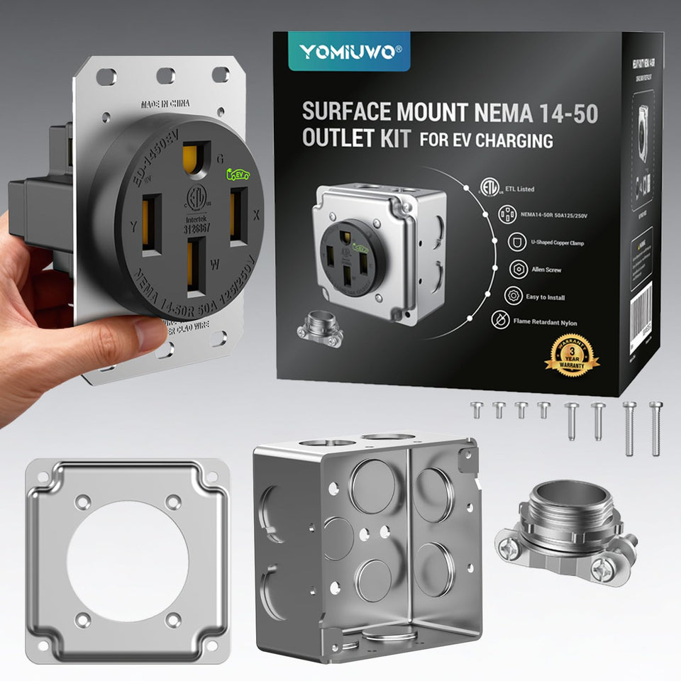 Yomiuwo NEMA 14-50R outlet surface-mount for quick EV charging setup