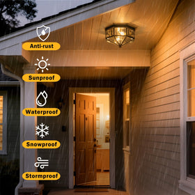 Yonaveil two-light outdoor ceiling fixture in copper for porch lighting