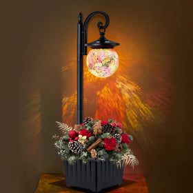 Yonaveil outdoor post light with planter and globe shade adds welcoming illumination.