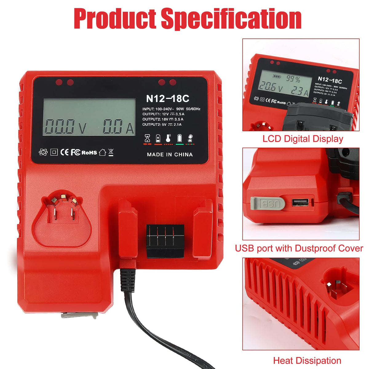 YongerTool charger cooling fan keeps battery temperature in check.