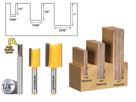 Yonico undersized dado bit set matches plywood thickness for precise 1/4, 1/2, and 3/4 dados.