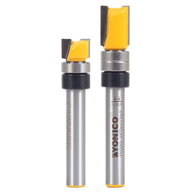 Yonico pattern bit flush trim set featuring two bits for precise template routing.