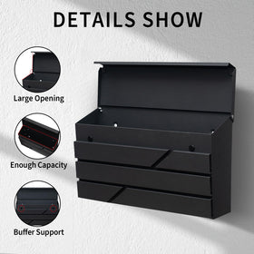 YOOBOX wall mount mailbox side view highlighting weatherproof steel construction and secure mounting