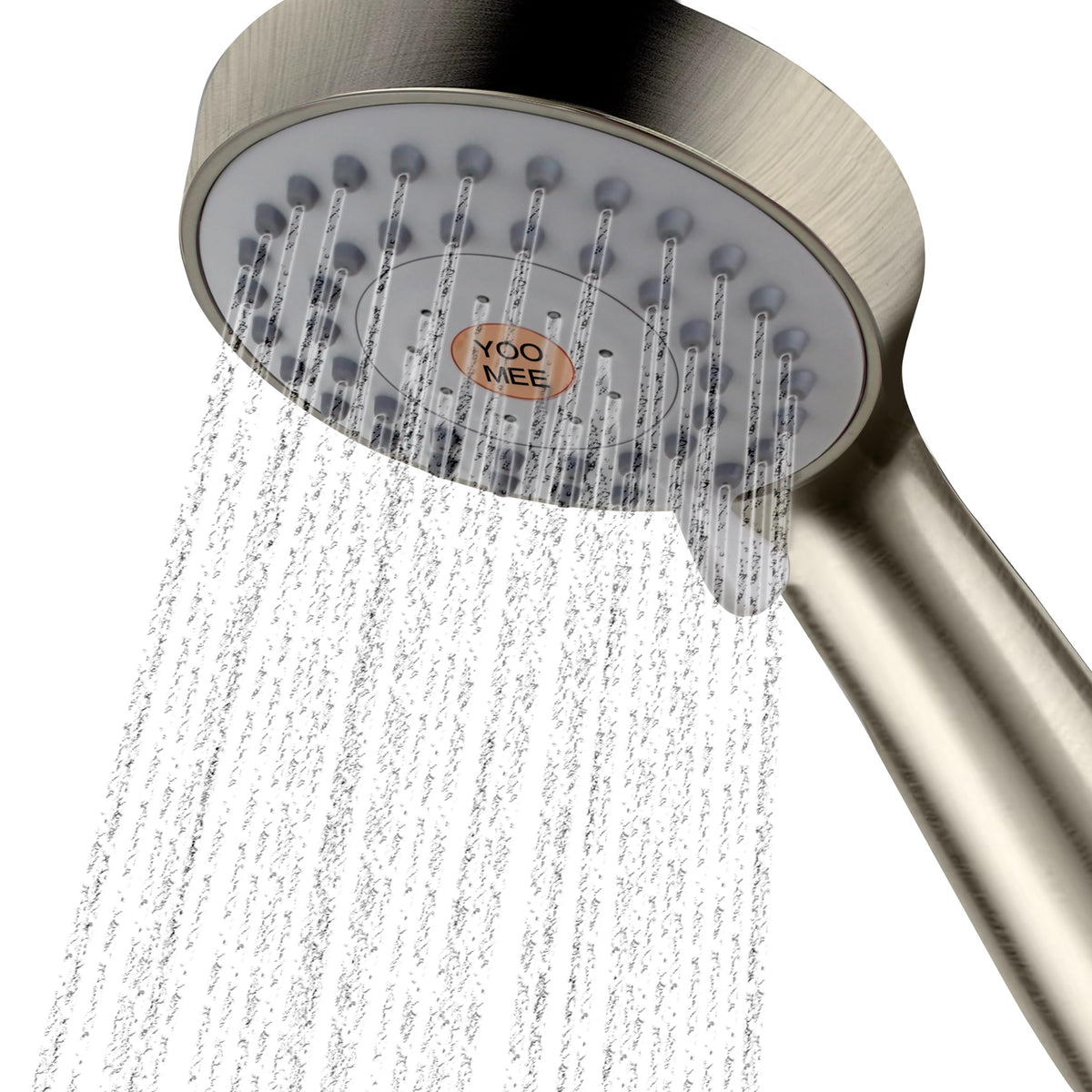YOO.MEE high-pressure handheld shower head provides a powerful spray for low-pressure systems.
