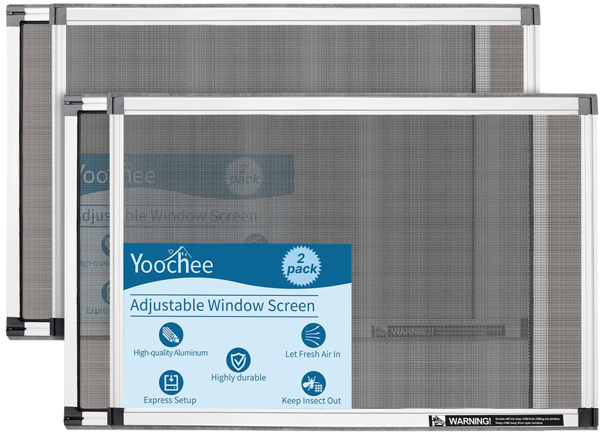 Yoochee expandable window screen installed on a double-hung window for breeze and insect protection