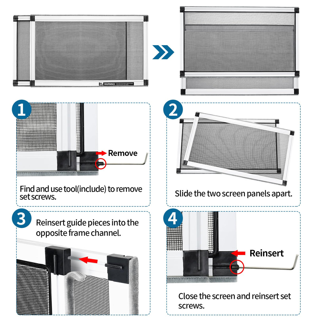 Yoochee Expandable Window Screen with included tool ready for quick setup