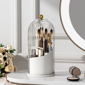 YOOLENS makeup brush holder with lid offers 360-degree rotation for easy access on your vanity.