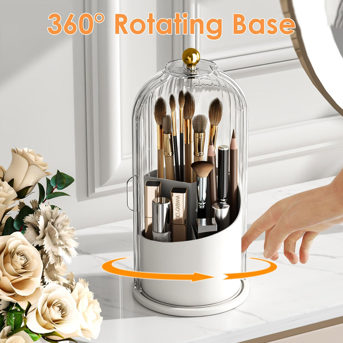 YOOLENS three-section organizer stores short and tall brushes neatly.