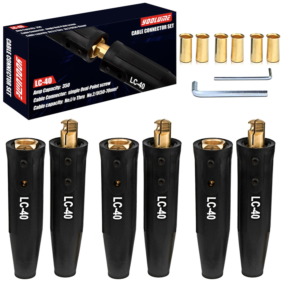 Yoolume LC-40 twist-lock male connector close-up for secure welding cable joins
