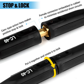 Yoolume welding cable connector close-up emphasizing brass construction and durability