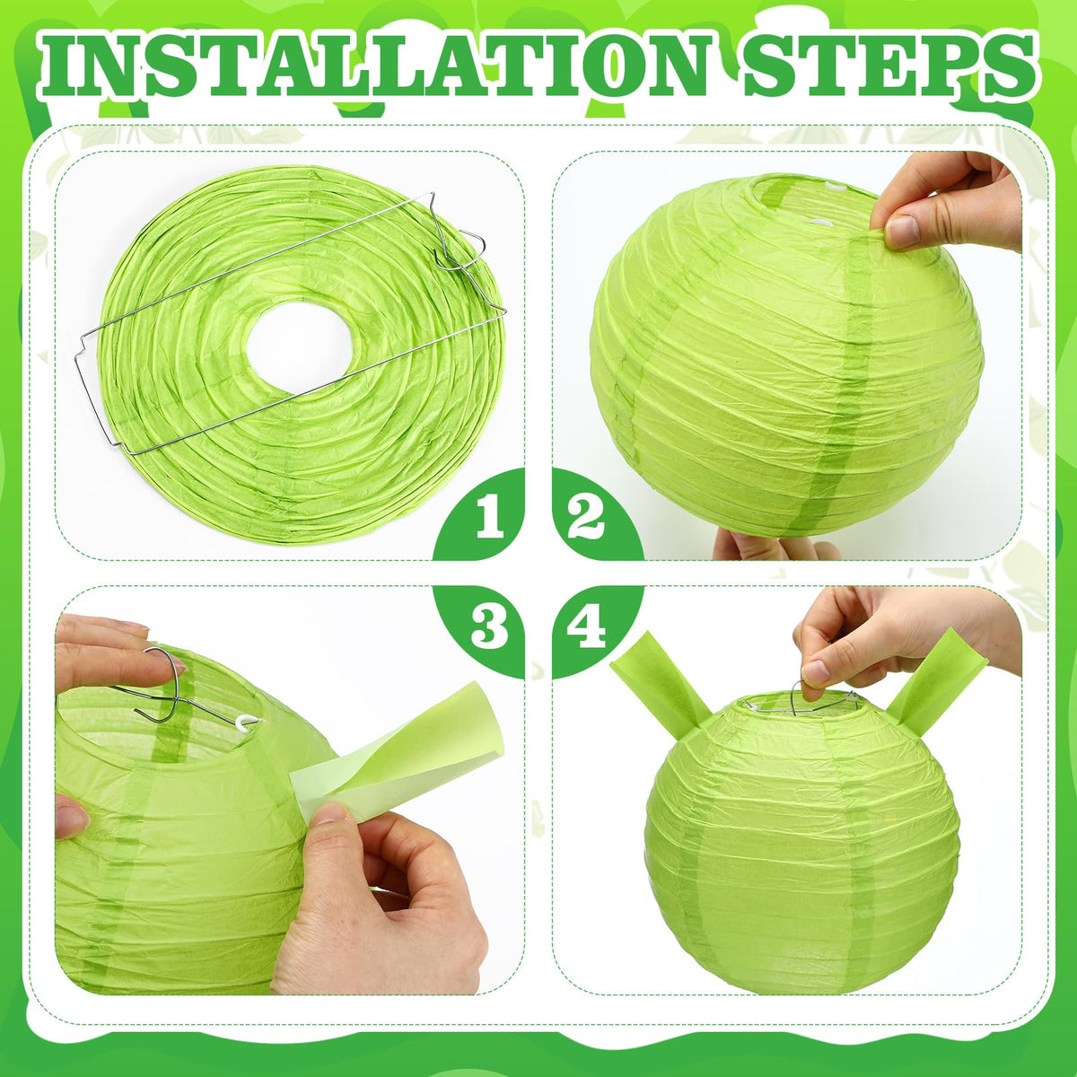 YooNotee green paper lanterns with easy-assembly design for quick setup.