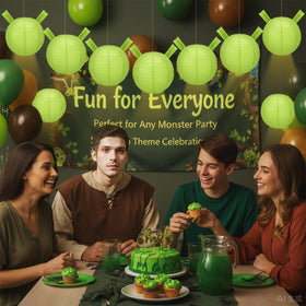 YooNotee green paper lanterns are lightweight and travel-ready decor.