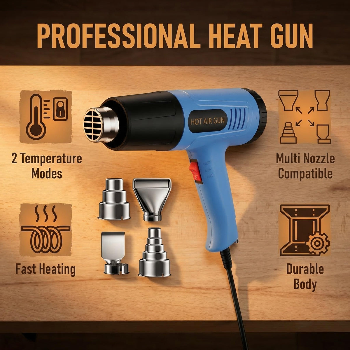 YOOTOOLS heat gun cord length of 4.9 ft for comfortable working distance.
