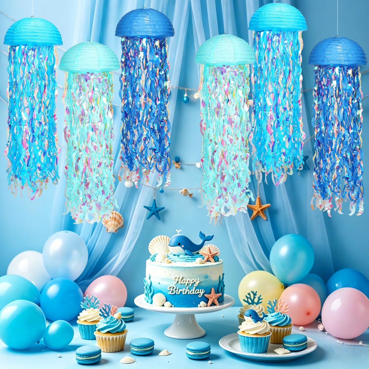Yorr hooks and rope simplify hanging jellyfish lanterns from ceilings.