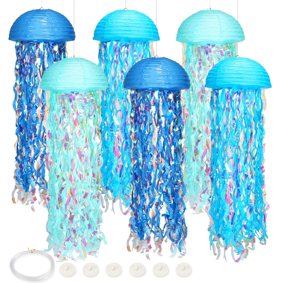Yorr deep blue jellyfish lantern floats above for a magical birthday.