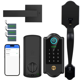 YOSIMIKA smart fingerprint door lock front view showing secure keyless entry