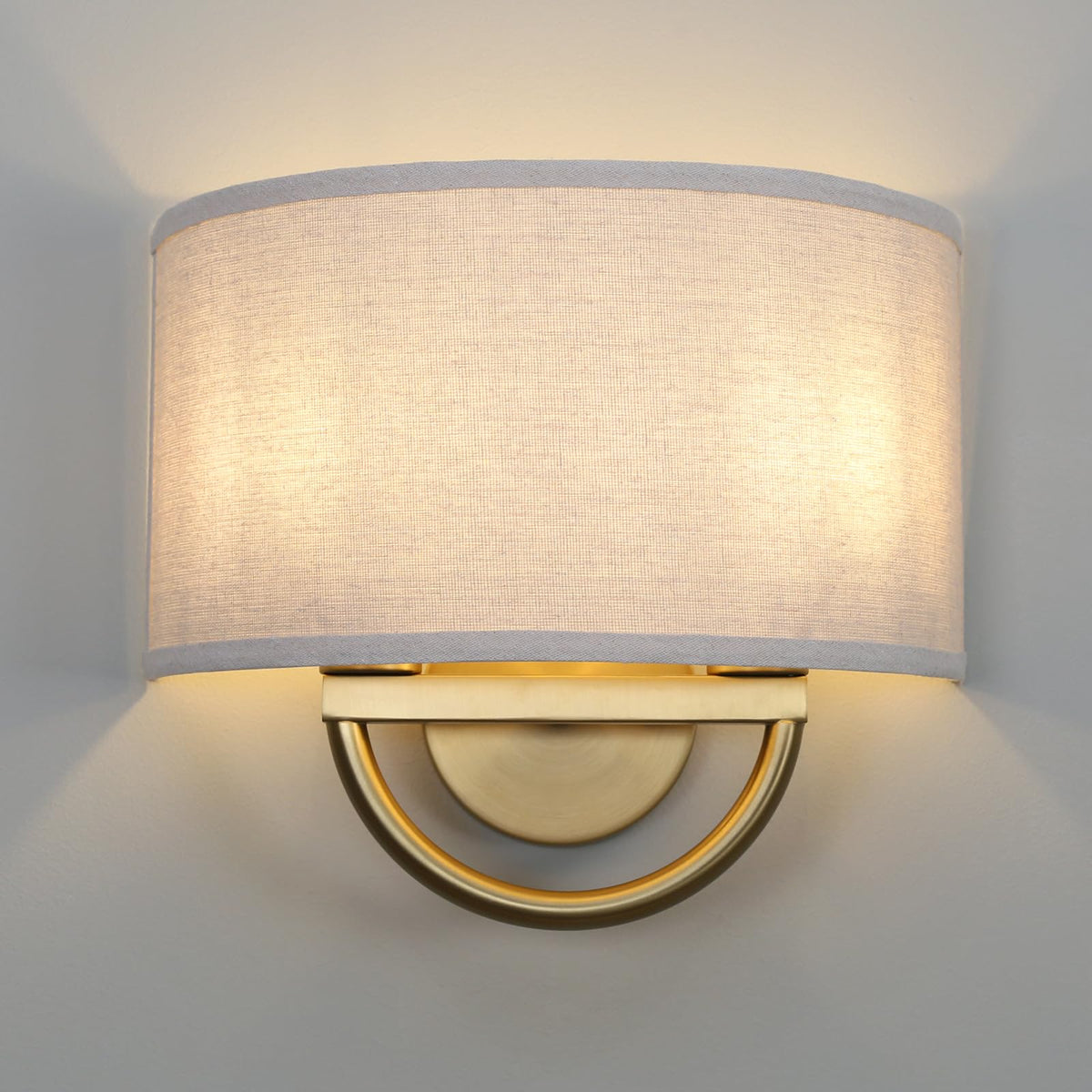 Yosoan wall sconce with linen shade and aged brass finish for hallways, soft ambient light