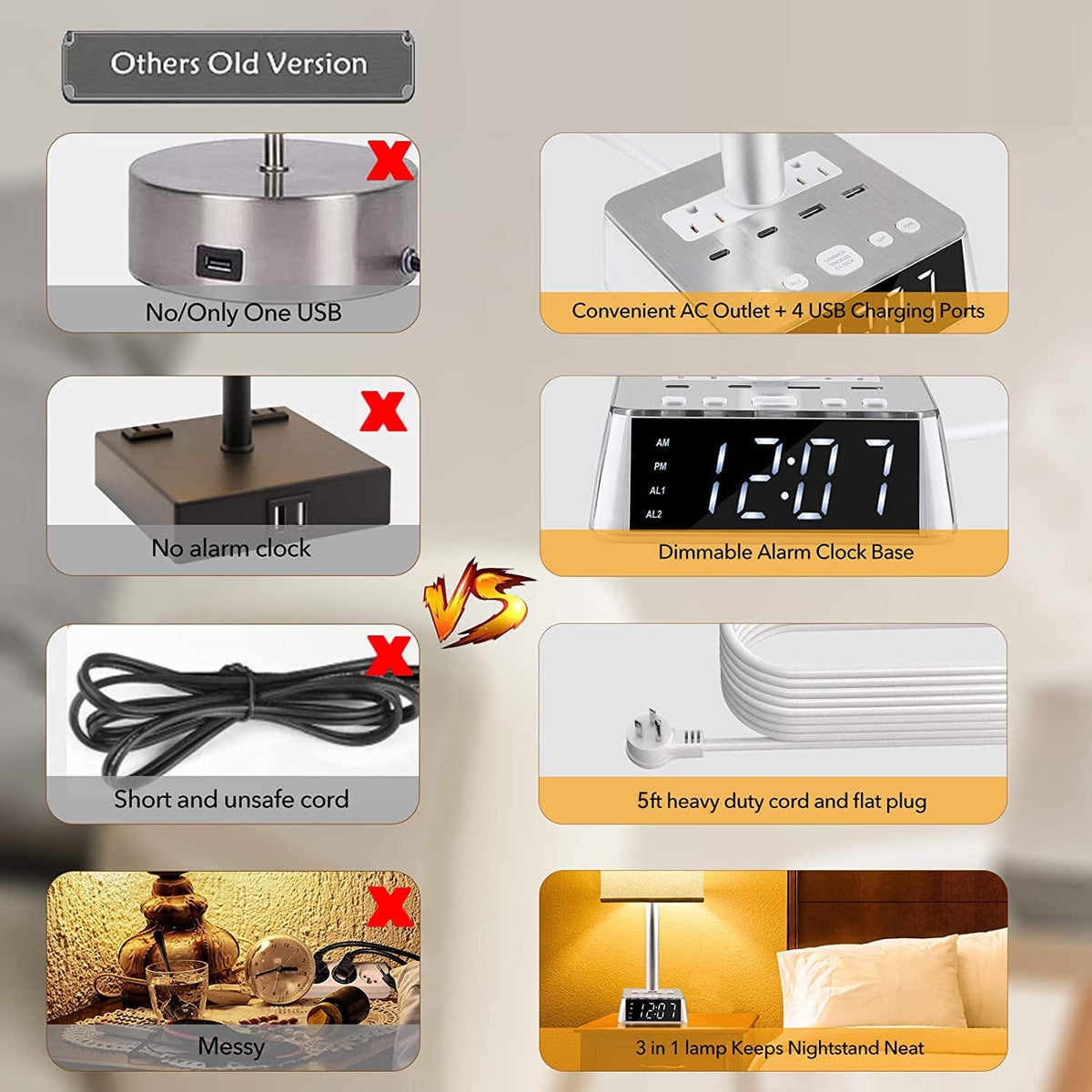 Yostyle extension cord 5ft keeps the lamp within reach.