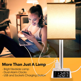 Yostyle table lamp AC outlets for powering multiple devices safely.