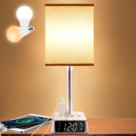 Yostyle table lamp with USB ports enables convenient bedside charging.