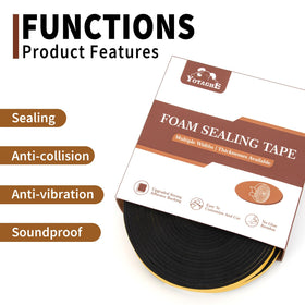 Waterproof, non-degumming adhesive backing on Yotache foam tape.