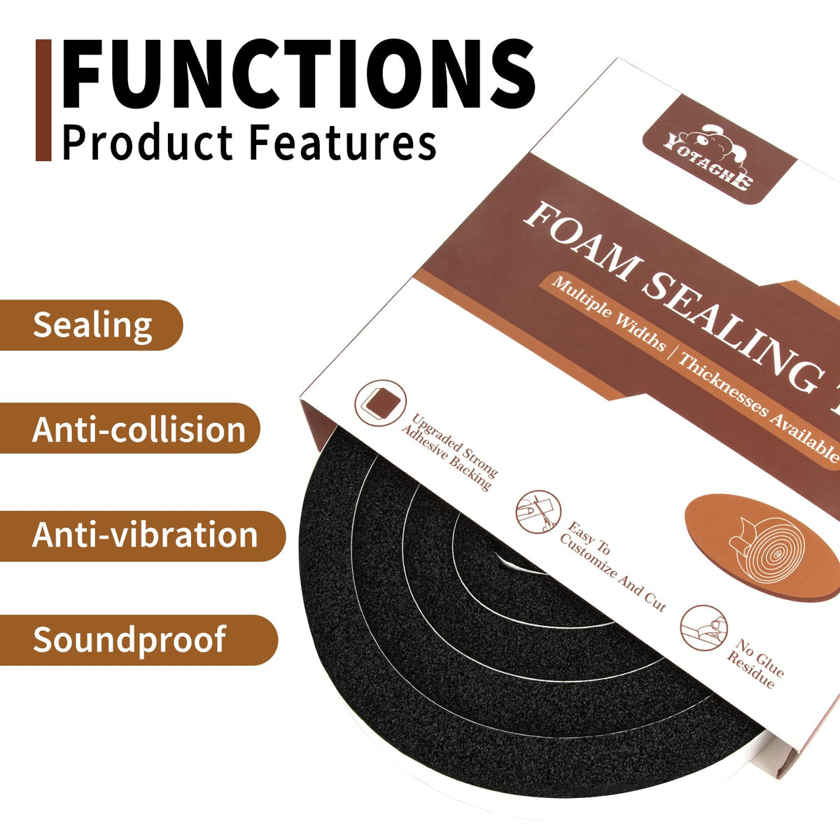 Yotache foam tape cut to size showing flexible fitting