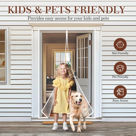 Yotache pet-friendly screen door in use with pets for safe passage