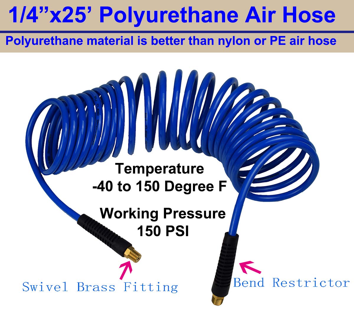 YOTOO hose 1/4x25ft polyurethane offering flexible reach.