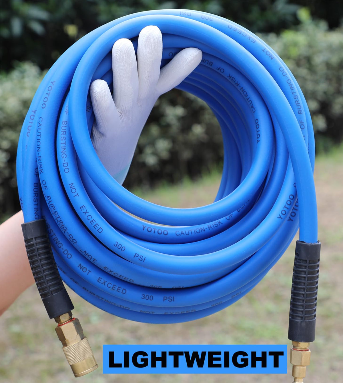 YOTOO air hose connected to compressor with 1/4 inch brass fittings for direct use.