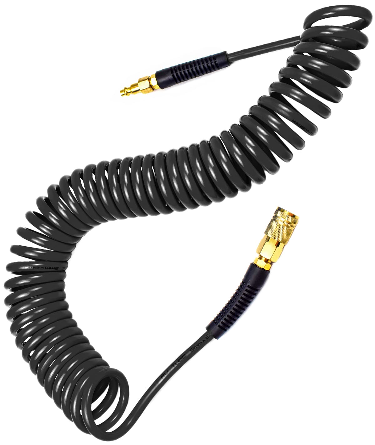 YOTOO polyurethane recoil air hose shown in a compact coil for easy storage and handling