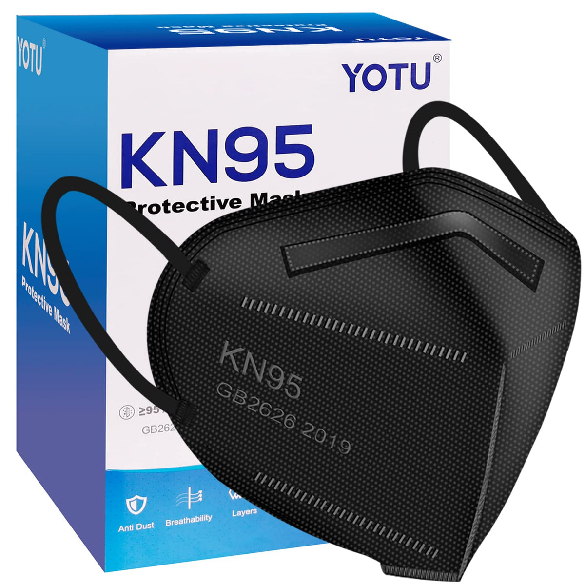 YOTU KN95 mask 60pcs pack with convenient bulk packaging.