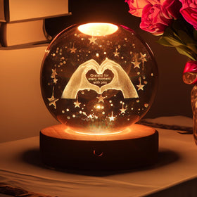 youglatt crystal ball night light front view with 3D heart engraving for warm ambience