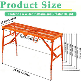 Youlina 800lbs foldable scaffolding platform side profile showing adjustable height.